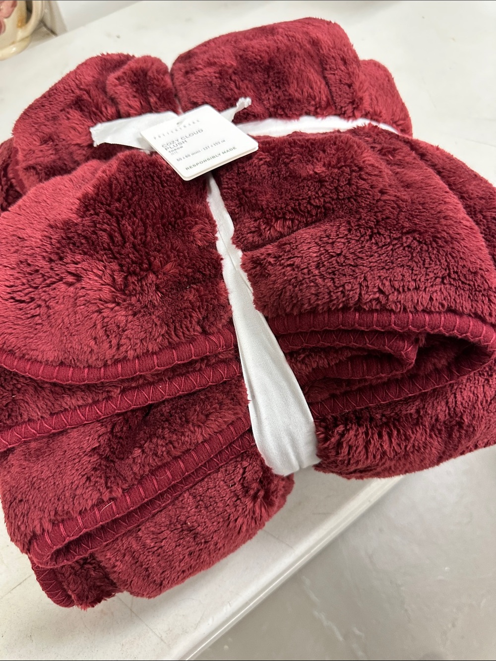 NWT Pottery Barn Garnet red Cozy Cloud Plush Throw.
